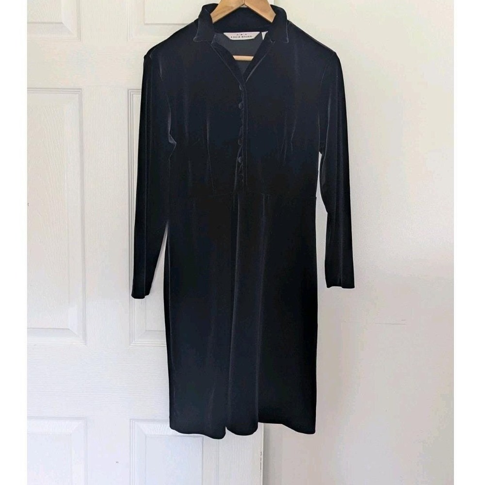 Vtg 90s Black Velvet Dress Long Sleeve Sz 8P Whimsigoth Cocktail Holiday Modest